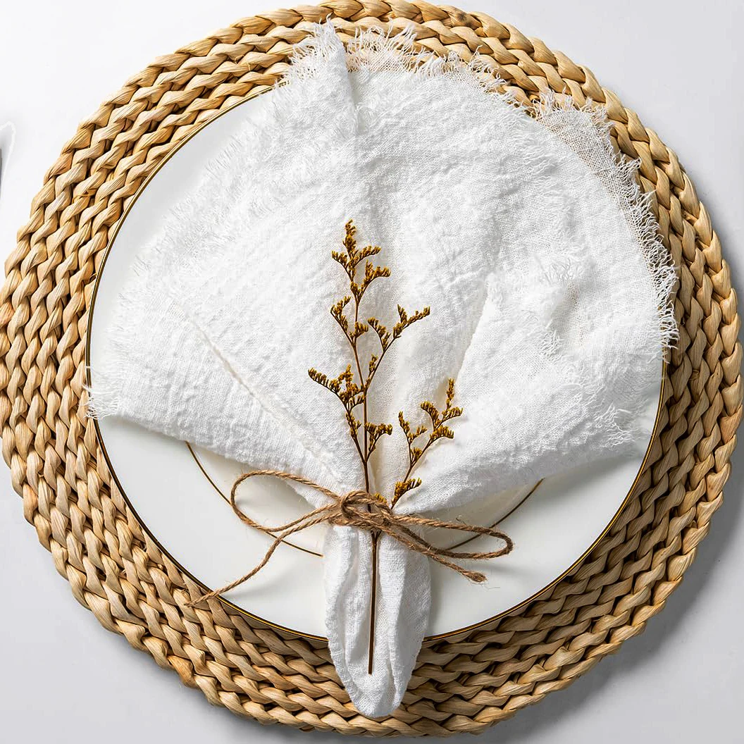 

20 шт. 32x32 см, оптовая продажа, рождественские красные марлевые салфетки из хлопчатобумажной ткани, многоразовые чайные полотенца, декор стола для свадебной вечеринки, салфетка в стиле ретро с заусенцами