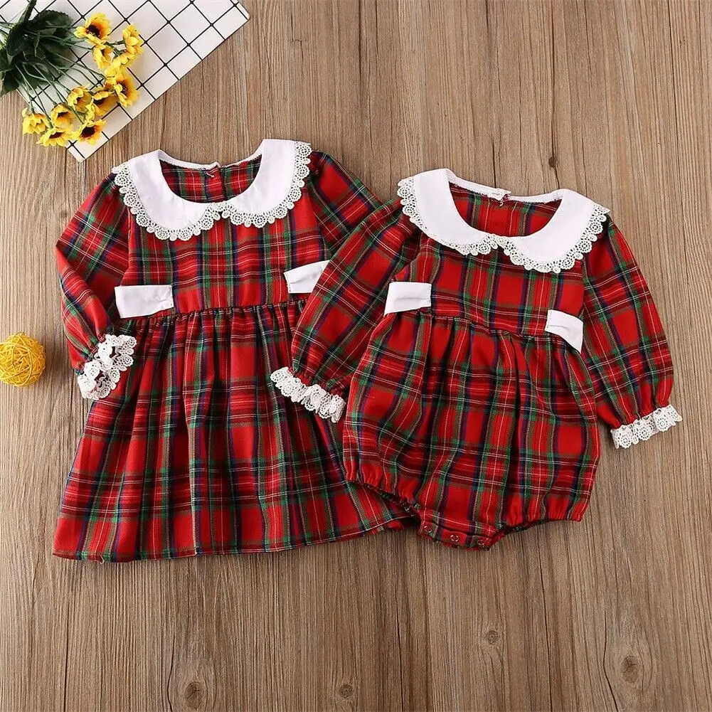 Купи Christmas Little Big Sister Matching Clothes Toddler Kid Baby Girl Romper Outfit Dress Clothes jumpsuit Xmas Fall Clothes за 173 рублей в магазине AliExpress