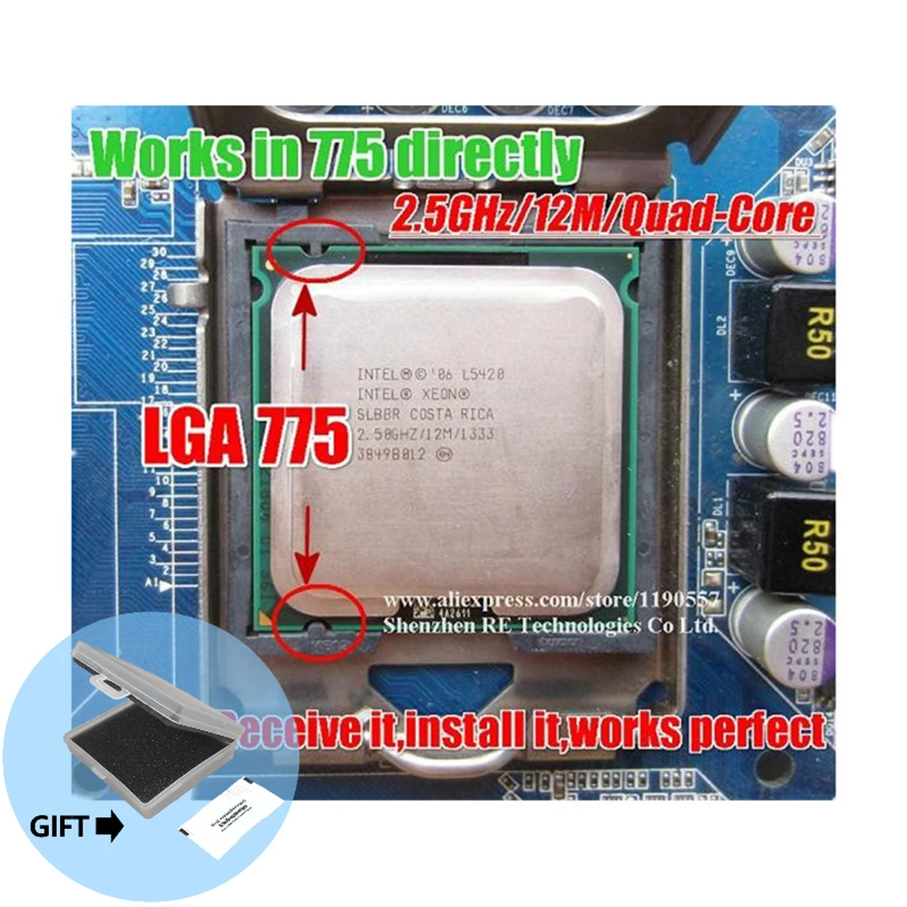 

Процессор lntel Xeon L5420 2,5 ГГц 12 МБ 1333 МГц, аналогичный процессору Core 2 Quad Q9300, работает на материнской плате LGA775