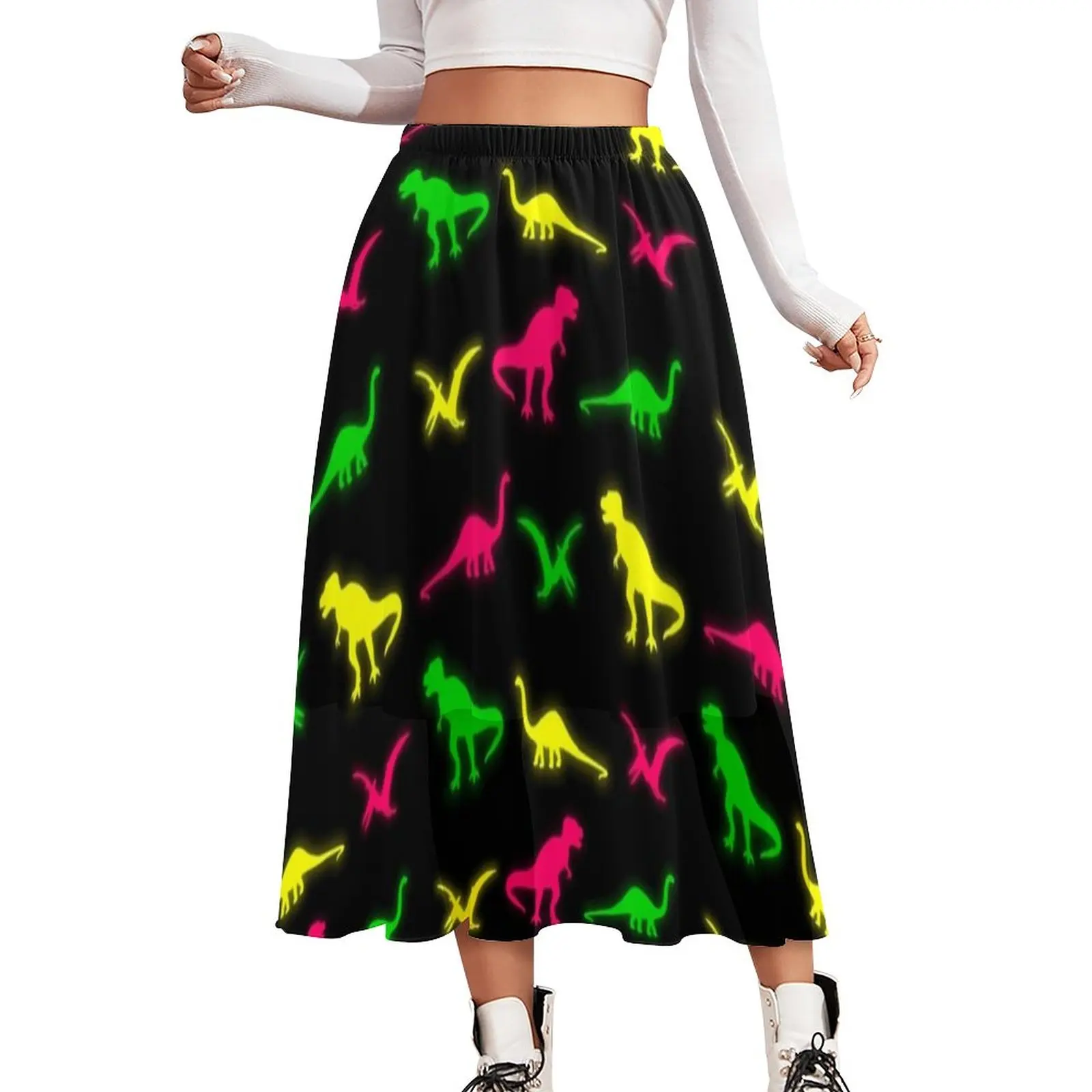 

Dinosaurs Skirt Pterodactyl Colorful Dinos Cute Boho Skirts Summer Aesthetic Casual Skirt Chiffon Pattern Oversized Clothes