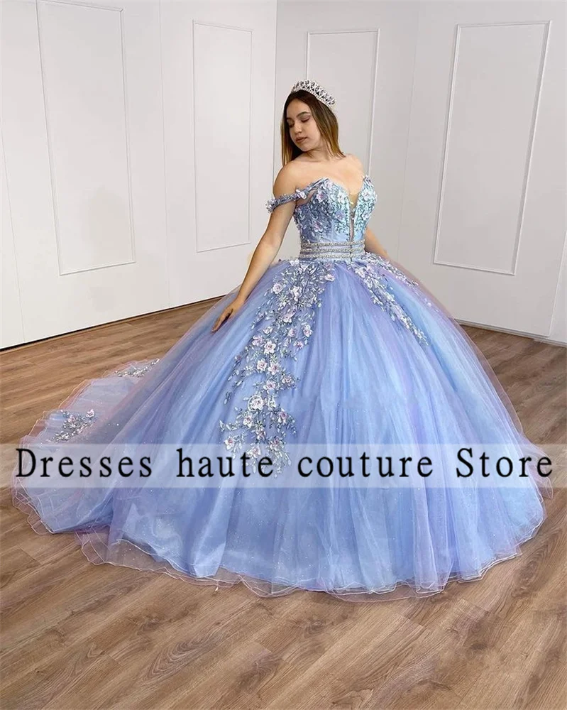 

2022 Off The Shoulder Quinceanera Dresses Princess Corset Ball Gowns 3D Flowers Lace Sweet 16 Birthday Dress Vestido 15 Años