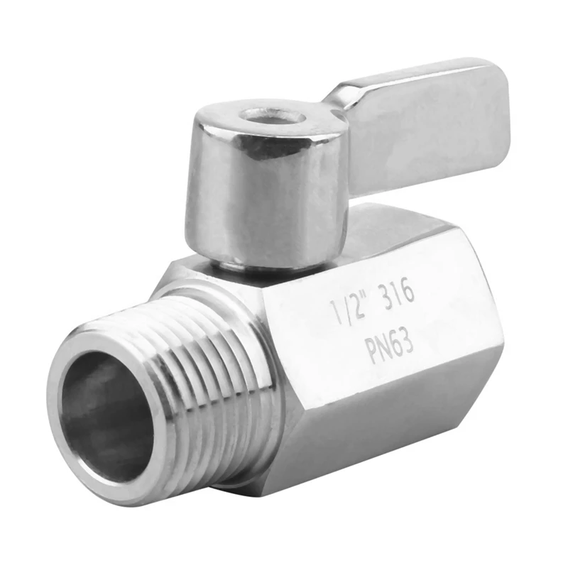 

2X 316 Stainless Steel Mini Ball Valve(1/2 Inch Female X Male) NPT Thread, Water Flow Regulator Head Control Valve