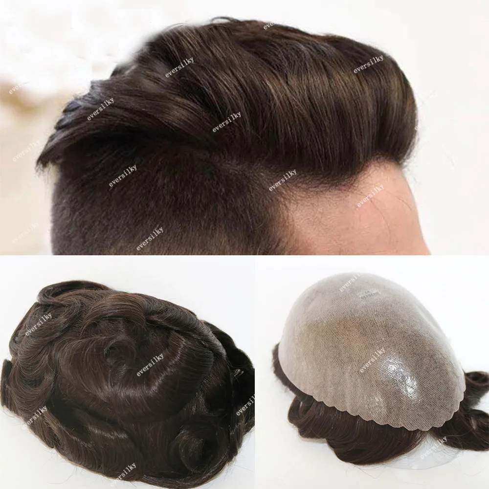 Durable Single Knots Skin Base Toupee for Men Bleach Natural Hailrline Human Hair Capillary Prosthesis Black Ash Grey System