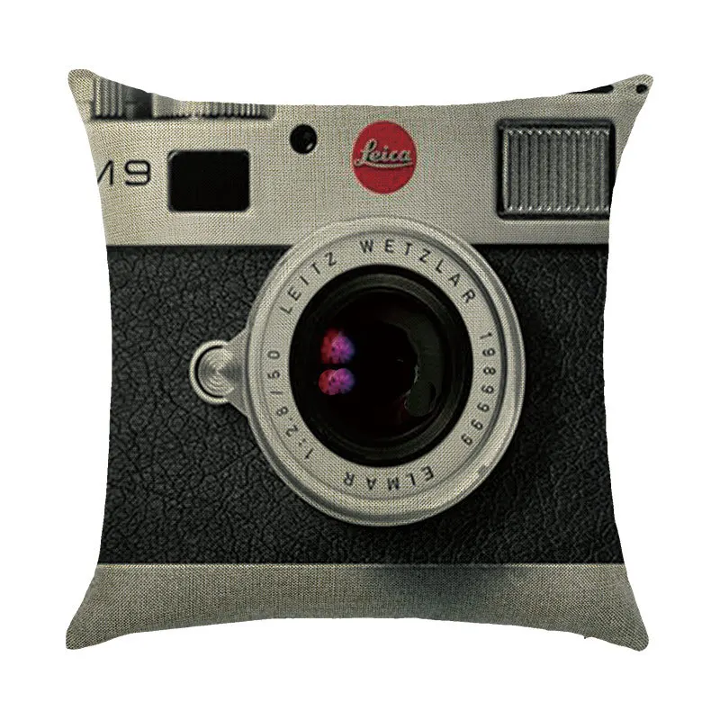 

Retro camera single sided linen polyester pillow cover, car sofa cushion cover, home decoration pillow cover