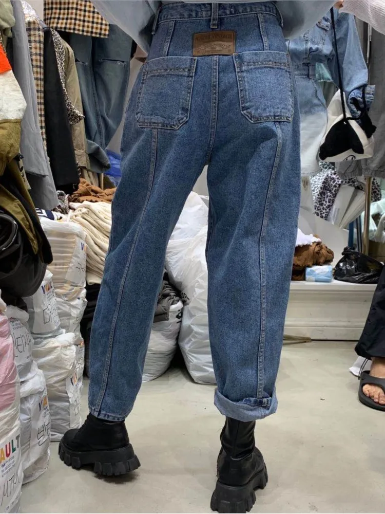 Джинсы женские с высокой талией шаровары в Корейском стиле повседневные уличные