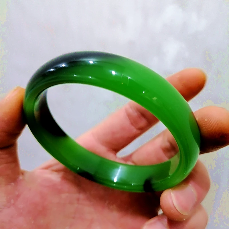 

Natural Green and Black Hand-carved Wide Bar Jade Bracelet Fashion Boutique Jewelry Men and Women Green Bracelet Popular Gifts