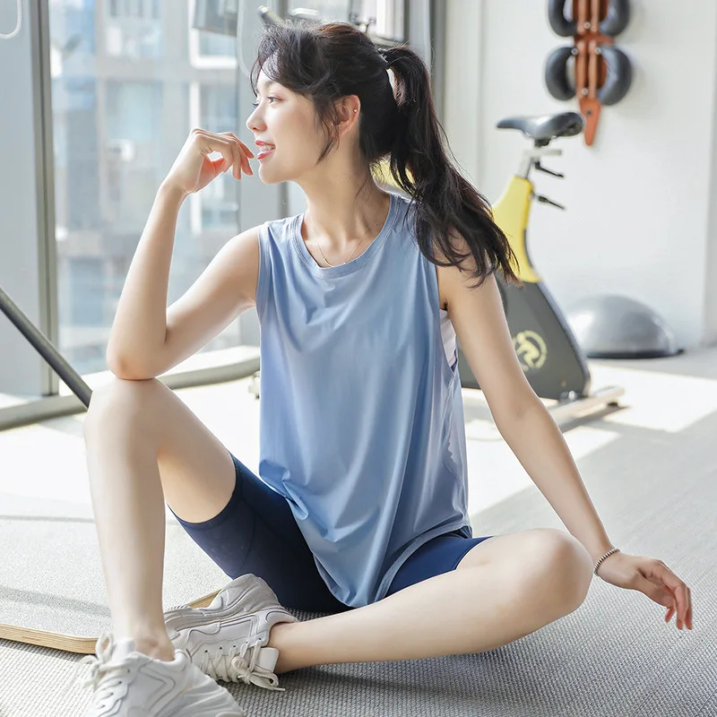 Yoga Clothes Smock Top Loose Breathable Sleeveless Fitness Vest Mesh Sports T-shirt Workout Tops For Women