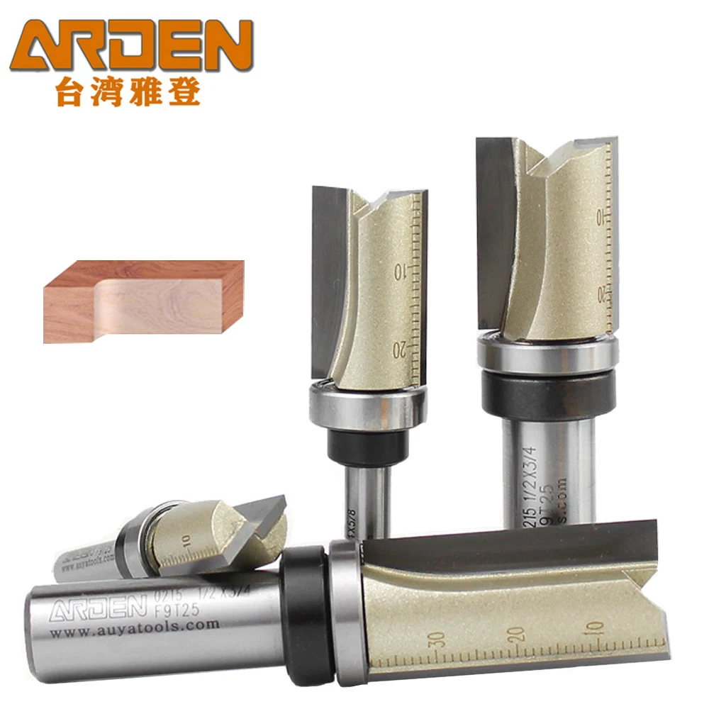 ARDEN 2F Straight Bit with Bearing Woodworking Cutting Trimming Milling Cutter Carbide Alloy Wood MDF Plywood Particle Board