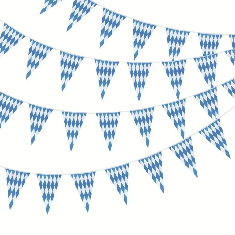 

10M Bavarian Banner Oktoberfest Bavarian Blue White Lattice Plastic Banners Flag Pennant For Bar Beer Party Decorations