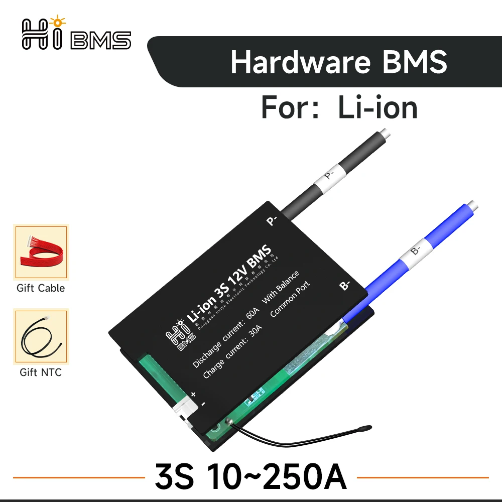 

HIBMS Li-ion BMS 3S 12V 18650 NTC 3S BMS Protection Circuit 10A 15A 20A 30A 40A 50A 60A 80A 100A 150A 200A 250A with Balancer