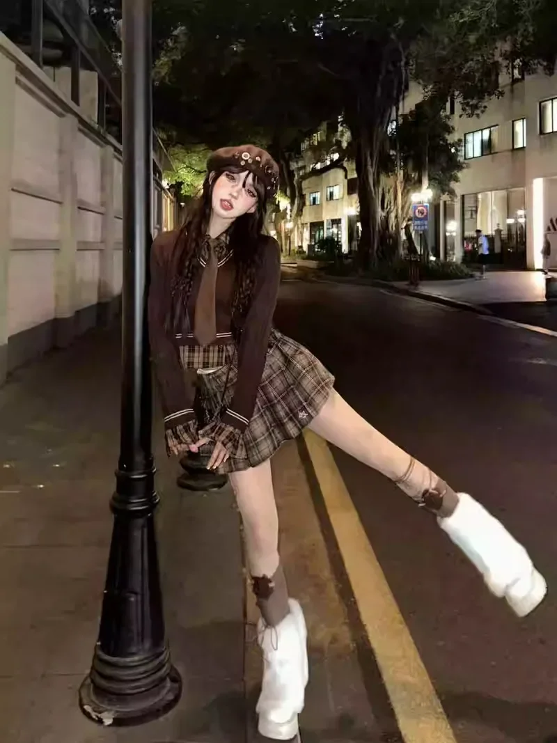 2024 американский осенне-зимний студенческий стиль искусственный вязаный