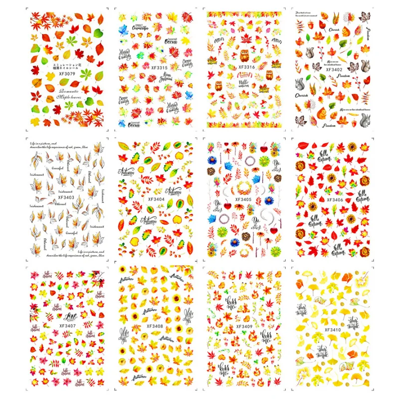 

1pcs Autumn Nail Stickers Maple Leaves Flower Design Nail Art Water Tattoo Decals Fashion Manicure Sliders DIY Nail Art Decorati