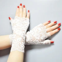1pair summer womens sexy white lace gloves fingerless lace dance sexy ladies half finger mesh mitten driving gloves