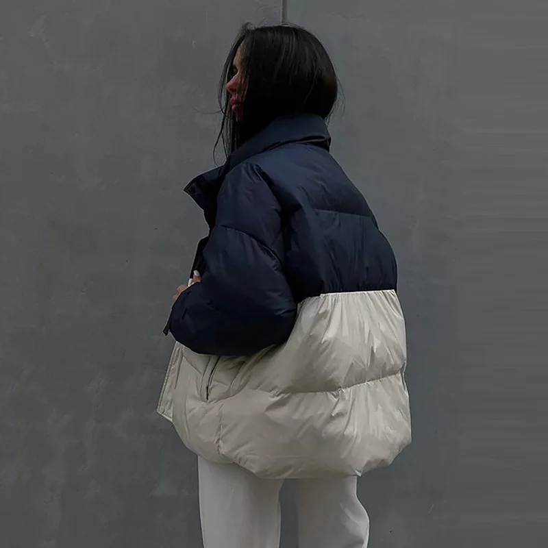 Hit The Color Lapel Trendy Jacket Female Autumn and Winter New Warm Long-Sleeved Zipper Fashion Versatile Cotton Jacket