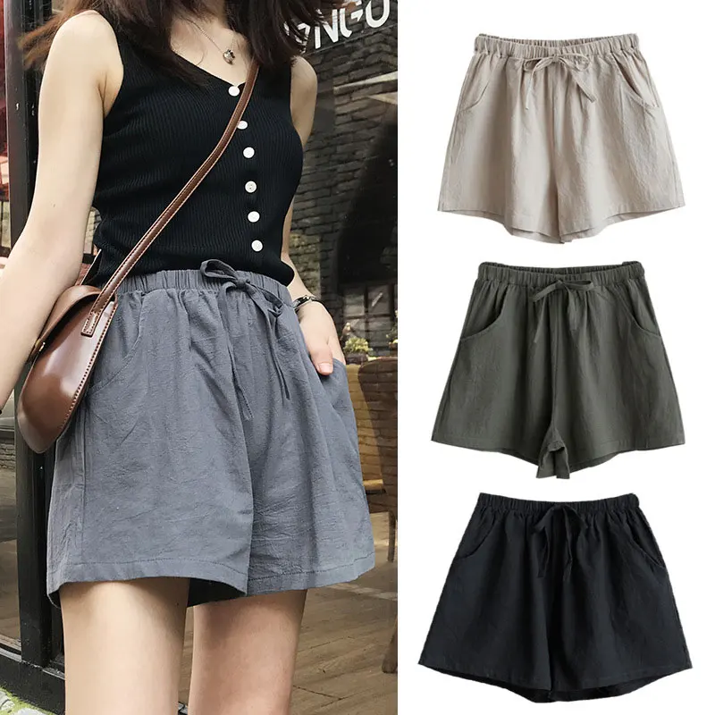

Cotton Linen Shorts Women's Sports Shorts Summer Solid Color High Waist Black Shorts Women's Fashion Plus Size Casual Shorts