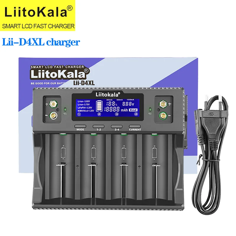 

LiitoKala Lii-D4XL 21700 Battery Charger For 18650 18350 26650 16340 14500 3.7v 1.2V 3.2V Ni-MH/Cd,AA AAA SC D C battery charger