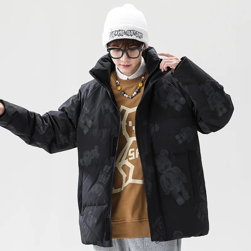 Winter stand-up collar loose warm down jacket Hong Kong trend brand ins loose bear down jacket men Men's winter jackets parkas