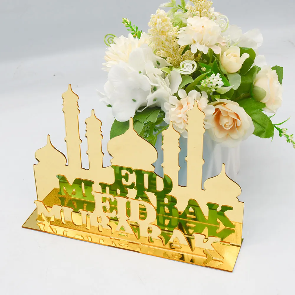

Golden Acrylic Muslim Ramadan Kareem 2023 Eid Mubarak Decoration for Home Eid Al-Fitr Aid Moubarak Party Decor Supplies Gifts