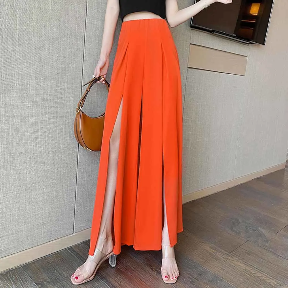 

Женские широкие брюки с разрезом, длинные офисные брюки с высокой талией и широкими штанинами, весна-лето 2022