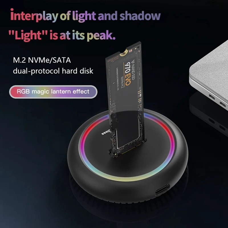 Фото AU61-Blueendless Dual Protocol Ssd M 2, док-станция Rgb Led Light M.2 Sata USB C Ssd Case Nvme+Ngff Hdd Ssd Док-станция №3