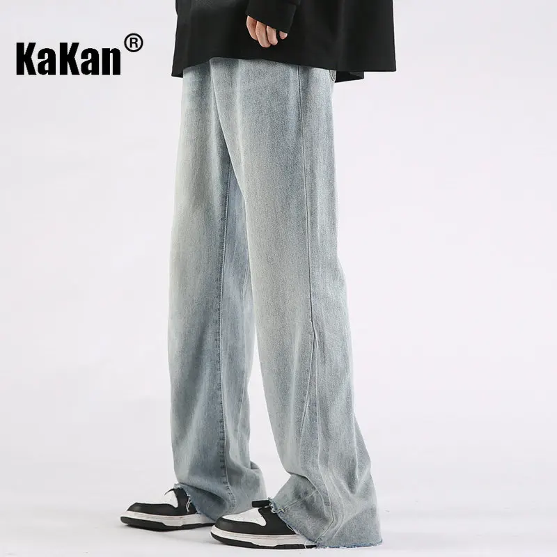 Kakan - Spring/Summer New Vintage Washed Micro Rugged Jeans Men's Wear, Straight Loose High Street Long Jeans K024-LQS916