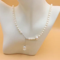zfsilver 100 925 sterling silver fashion natural freshwater pearl necklace adjustable chain splicing jewelry for women wedding