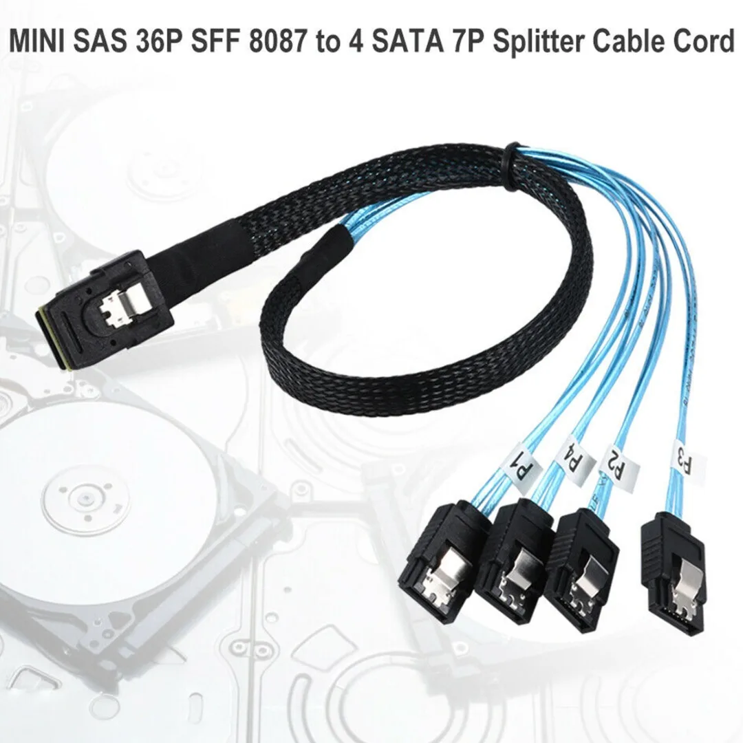 

Mayitr 1 шт. 0,5/1 м внутренний мини SAS SFF-8087 36-контактный до 4 SATA 7-контактный прямой прерывающийся кабель высокоскоростные кабели данных для жестко...