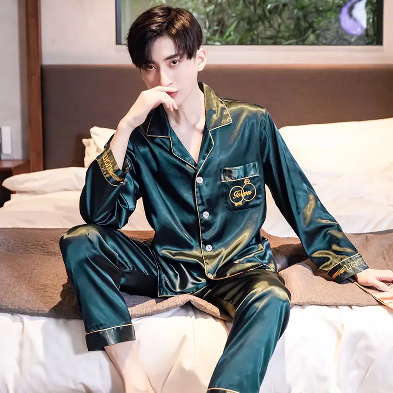 1 Summer pajama nightshirt long-sleeved silk embroidery thin ice silk big yards household to take in the spring and autumn