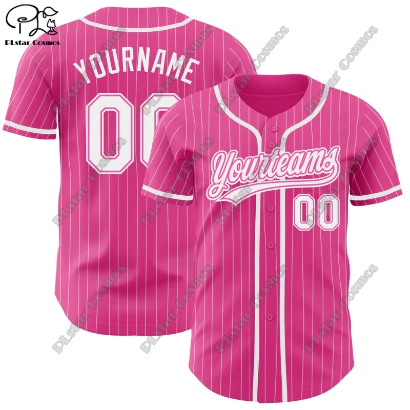 

PLSTAR COSMOS Custom 3D Printing Pink Red Yellow Green Series Baseball Shirt Pinstripe Colorful Alphabet Casual Unisex