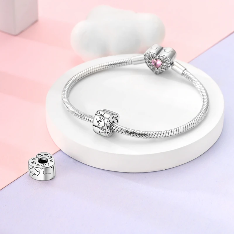 Браслеты Pandora женские из серебра 925 пробы с подвеской в виде кошки и девушки