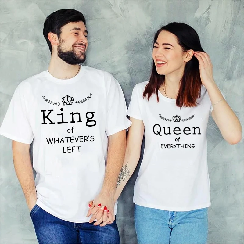 

Женские и мужские повседневные футболки с коротким рукавом для влюбленных, Подарок на годовщину, рубашки для пар «Королева всех королей ...