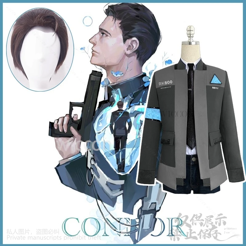 Аниме игра Детройт стать человеческий косплей Коннор RK800 костюм униформа хвост