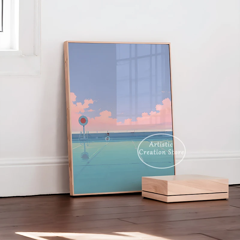 Аниме закат искусство аниме плакат печать ретро пляж Минималистичная стена на