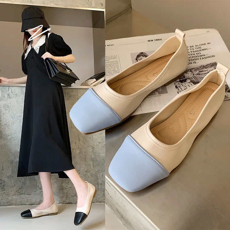 

Moccasin Shoes Slip-on Shallow Mouth Female Footwear Autumn Low Heels Mixed Colors Soft Casual Sneaker Loafers With Fur Square T