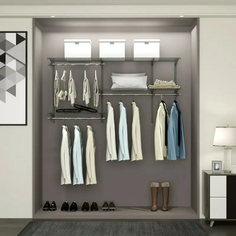

3 to 5 FT Wall-mounted Closet Systems with Hang Rod, Gray