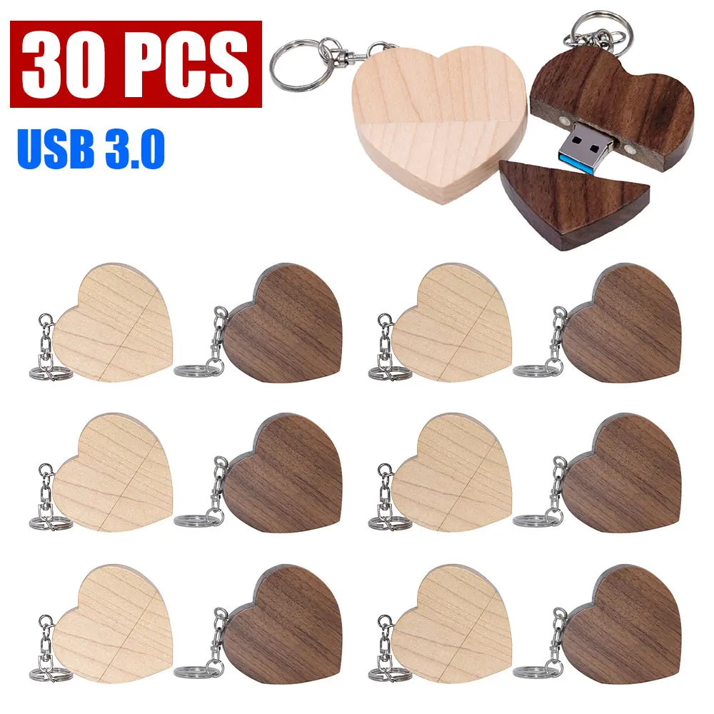 

Ручка деревянная с логотипом в виде любовного сердца, 4/8/16/32/64 ГБ, 30 шт.