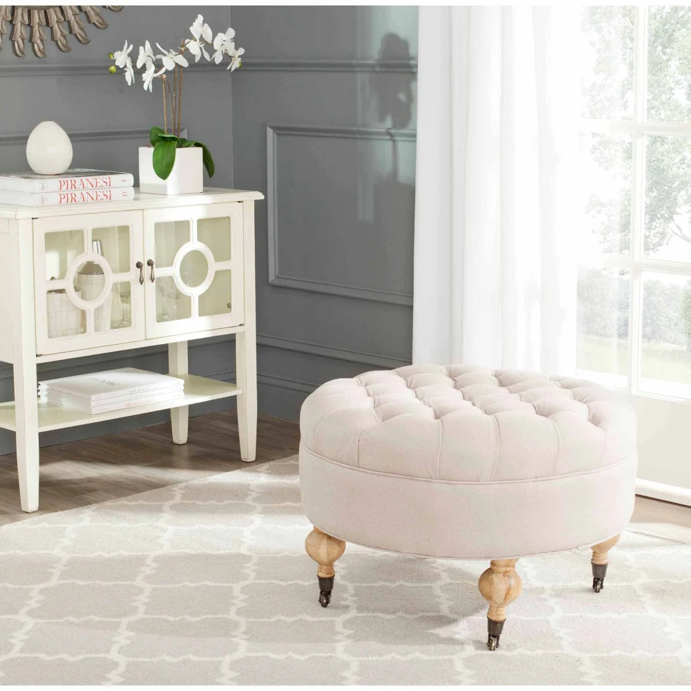 

Safavieh Clara Classic Rustic Tufted Round Ottoman with Casters