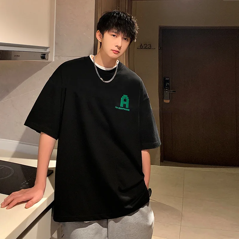 

Men's New Summer T-shirt 2023 Summer New Off Shoulder Spades A Print Oversize Design Foundation Popular Loose T-shirt Youth Male