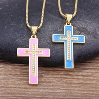 classic enamel rainbow cross shiny crystal pendant oil drop necklace women retro religious jewelry wedding party gifts wholesale