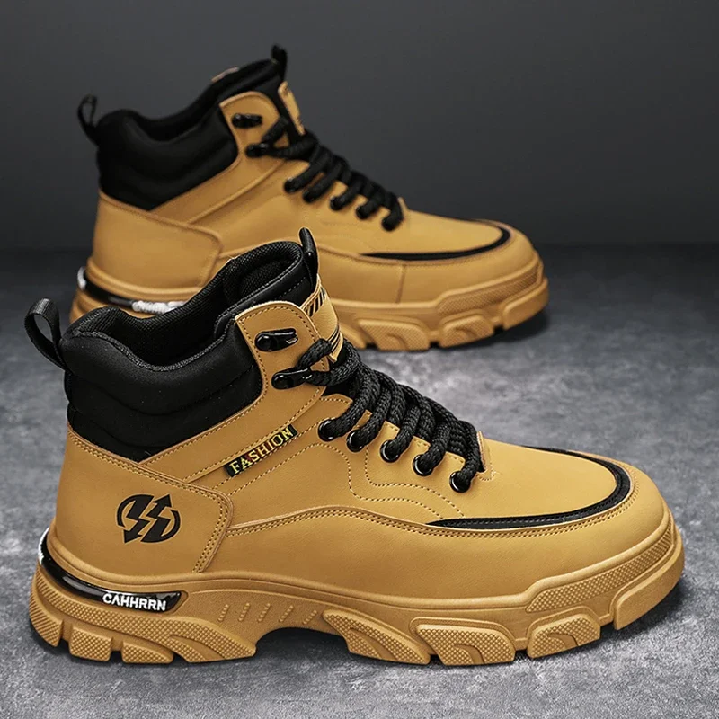 

Мужские ботинки, зимняя обувь, кожаная повседневная обувь на платформе до лодыжки, ковбойские тактические военные ботинки челси, дизайнерские роскошные рабочие защитные ботинки