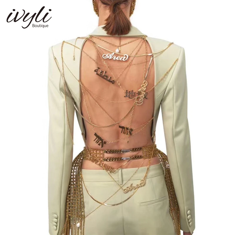 

2022 Spring New Sexy Big Open Back Back Chain Design Waist Slim Small Suit Jacket Women's Niche Personality Jacket
