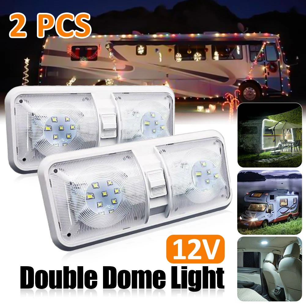 Universal 48 LED 12V 6500K Super Bright Ceiling Fixture Camper Trailer Marine Three-way Switch Double Dome Light White For RV