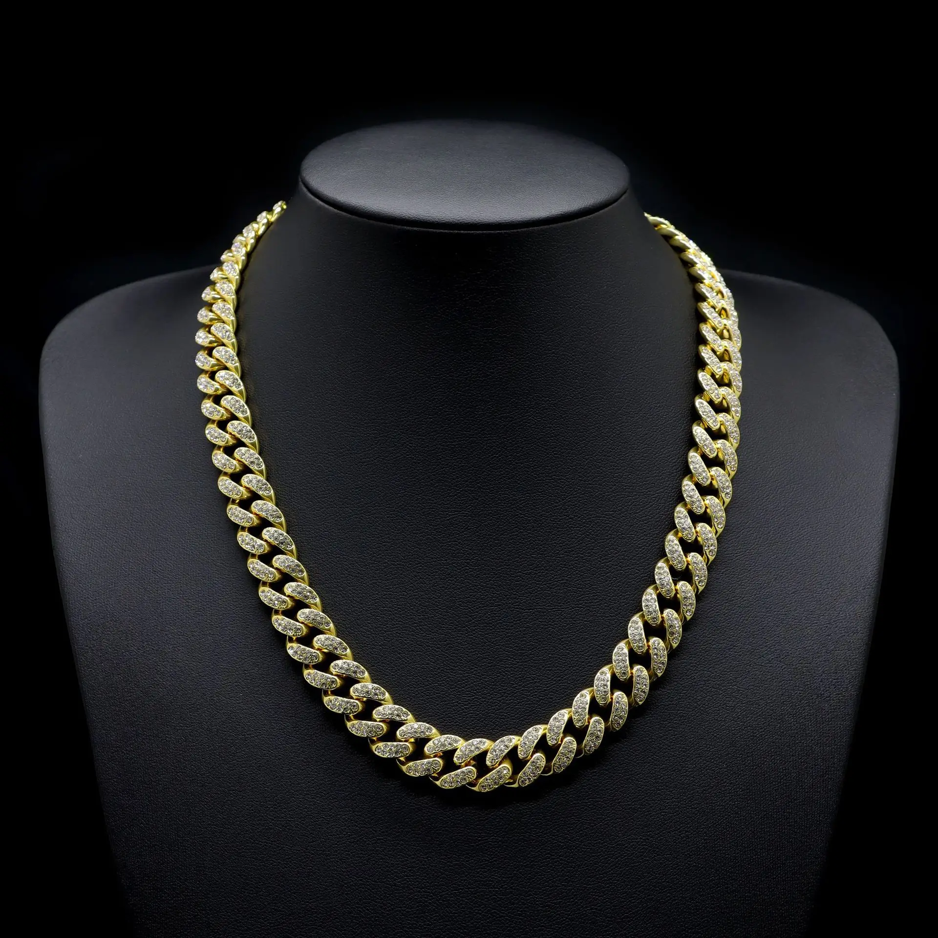 

Miami Rapper Super Flash Zircon Hip Hop Men's Necklace Bracelet 12mm Ice Crystal Rhinestone CZ Buckle Cuban Hip Hop Necklace