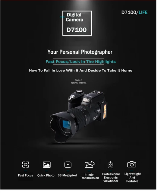 HD 2023 POLO D7100 Digital Camera 33Million Pixel Auto Focus Professional SLR Video Camera 24X Optical Zoom Three Lens Bag 2