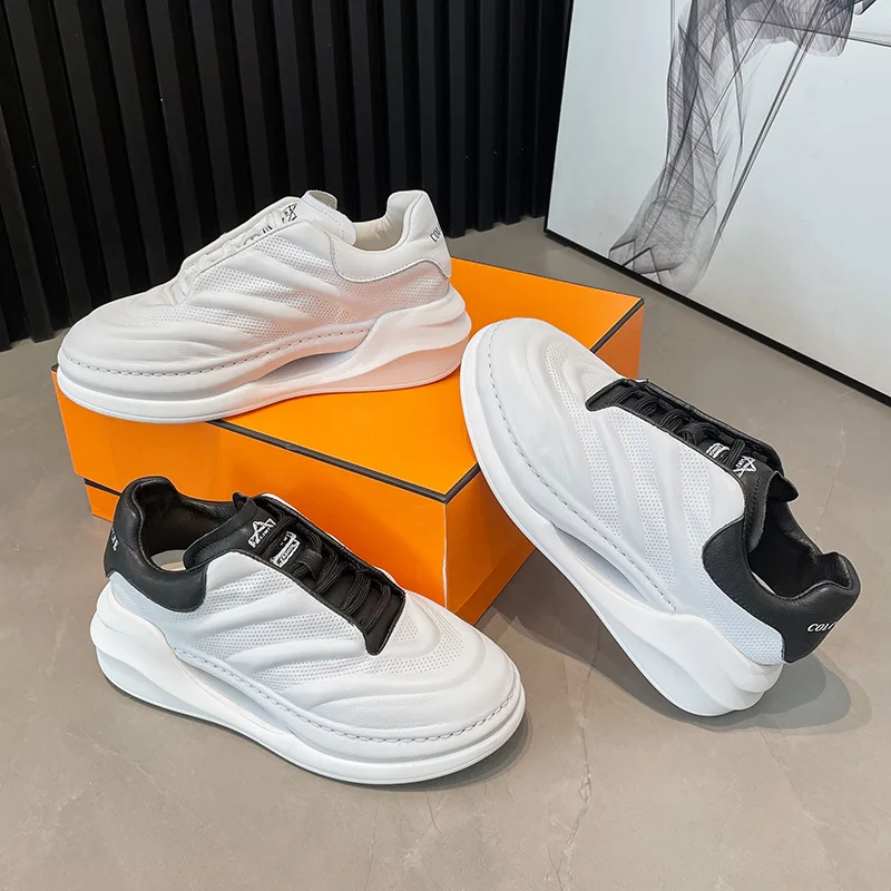 

Брендовые туфли Tide из воловьей кожи на толстой подошве, новинка весны 2022, женские универсальные повседневные кроссовки белого цвета с рифле...