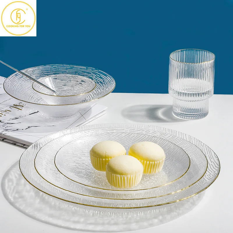 Household Glass Round Serving Plate Restaurant Dessert Fruit Snacks Bread Tray Kitchen Specialty Plates Tableware Dinnerware |