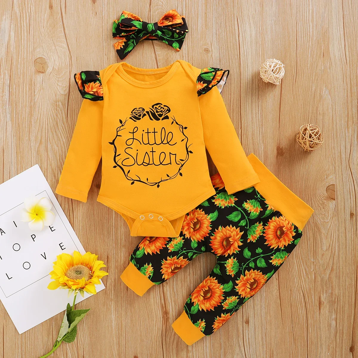 

Baby Girl Clothes Set Newborn Baby Clothes Toddler Girl Outfits Baby Romper + Sunflower Pants Infant Kids New Born Clothing