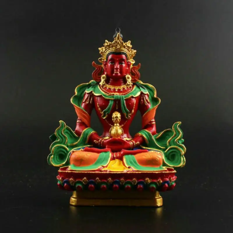 

4.9" Tibet Tibetan Buddhism Resin Hand Painting Amitayus Longevity Buddha Statue