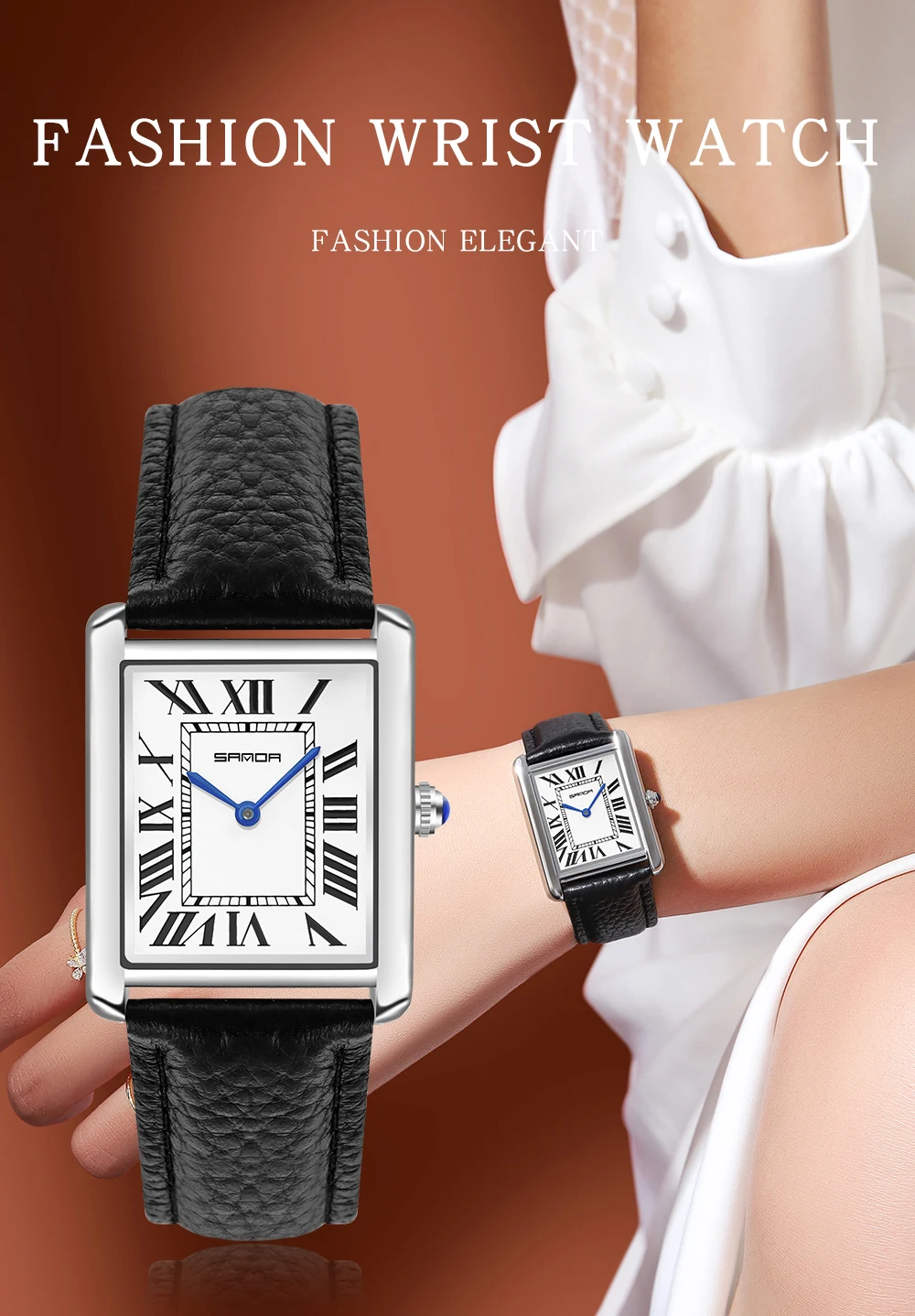 Sanda Rectangular Wrist Watches for Women Silver Case Ladies Watches Luxury Brand Leather Band Quartz Clock zegarek damski 1108
