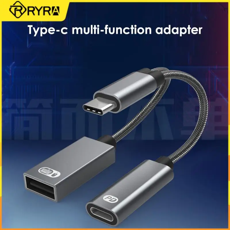 

RYRA 2 in 1 USB C OTG Cable Adapter Type-C Male to USB-C Female 60W PD Fast Charging USB Splitter Adapter For Laptop Smartphone